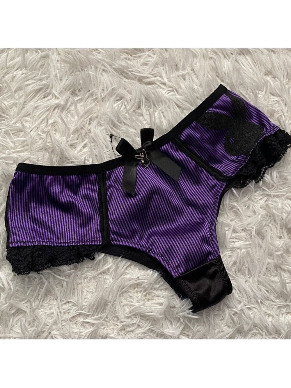 Playboy Y2K Purple and Black Lace Trim Panties